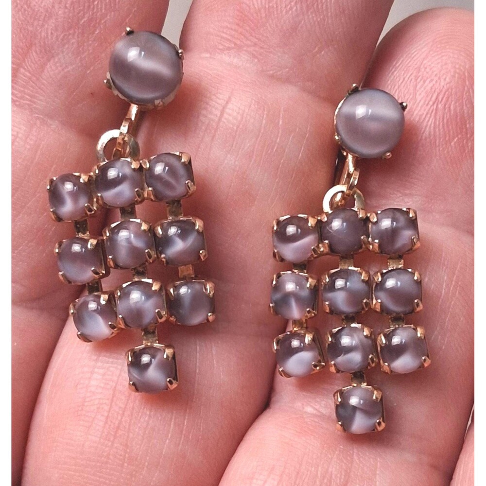 Amethyst Glass Fringe Earrings Vintage Screw Backs